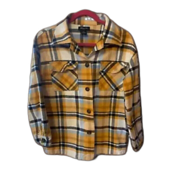 Other Tops - Women’s Boutique Flannel Shacket Yellow Blue Thick Pockets Button Up Jacket